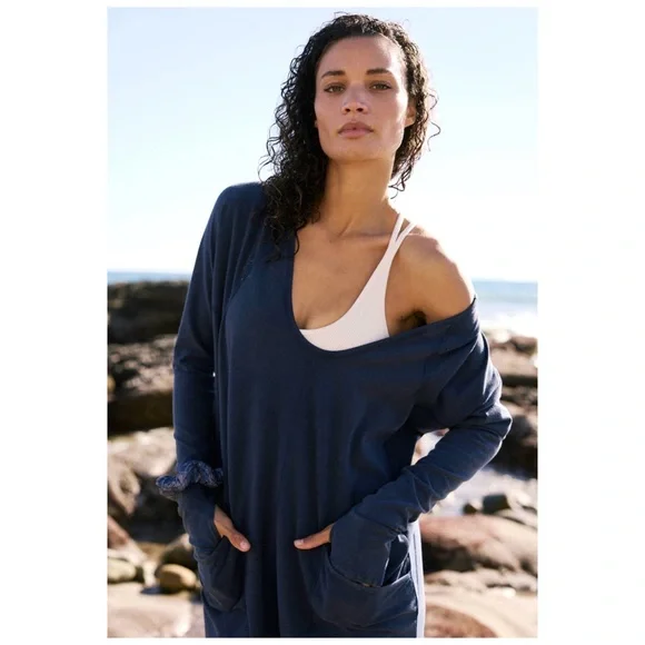 Free People Hot Shot Onsie Long Sleeve Midnight Navy Large NWT